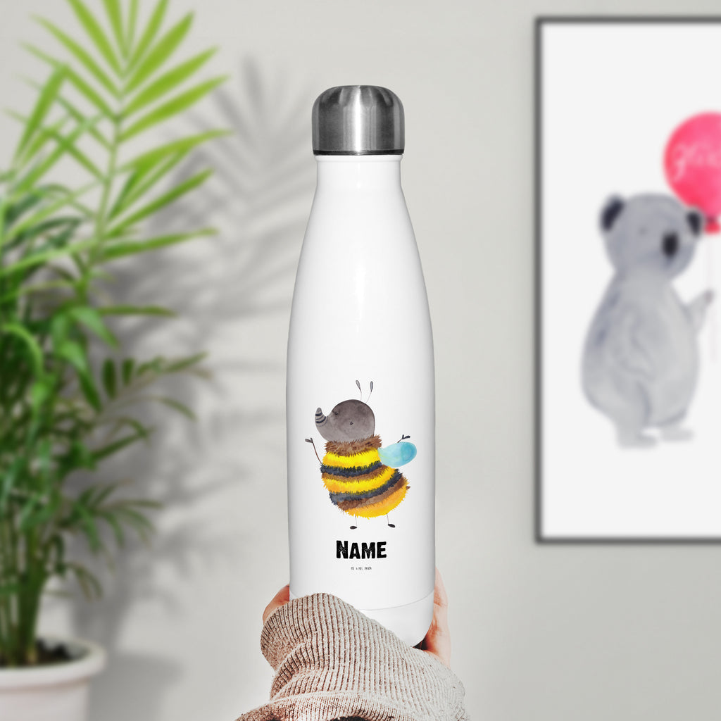 Personalisierte Thermosflasche Hummel flauschig Personalisierte Isolierflasche, Personalisierte Thermoflasche, Personalisierte Trinkflasche, Trinkflasche Mit Namen, Wunschname, Bedrucken, Namensflasche, Tiermotive, Gute Laune, lustige Sprüche, Tiere, Hummel, Flauschig, Biene, Blume, Natur